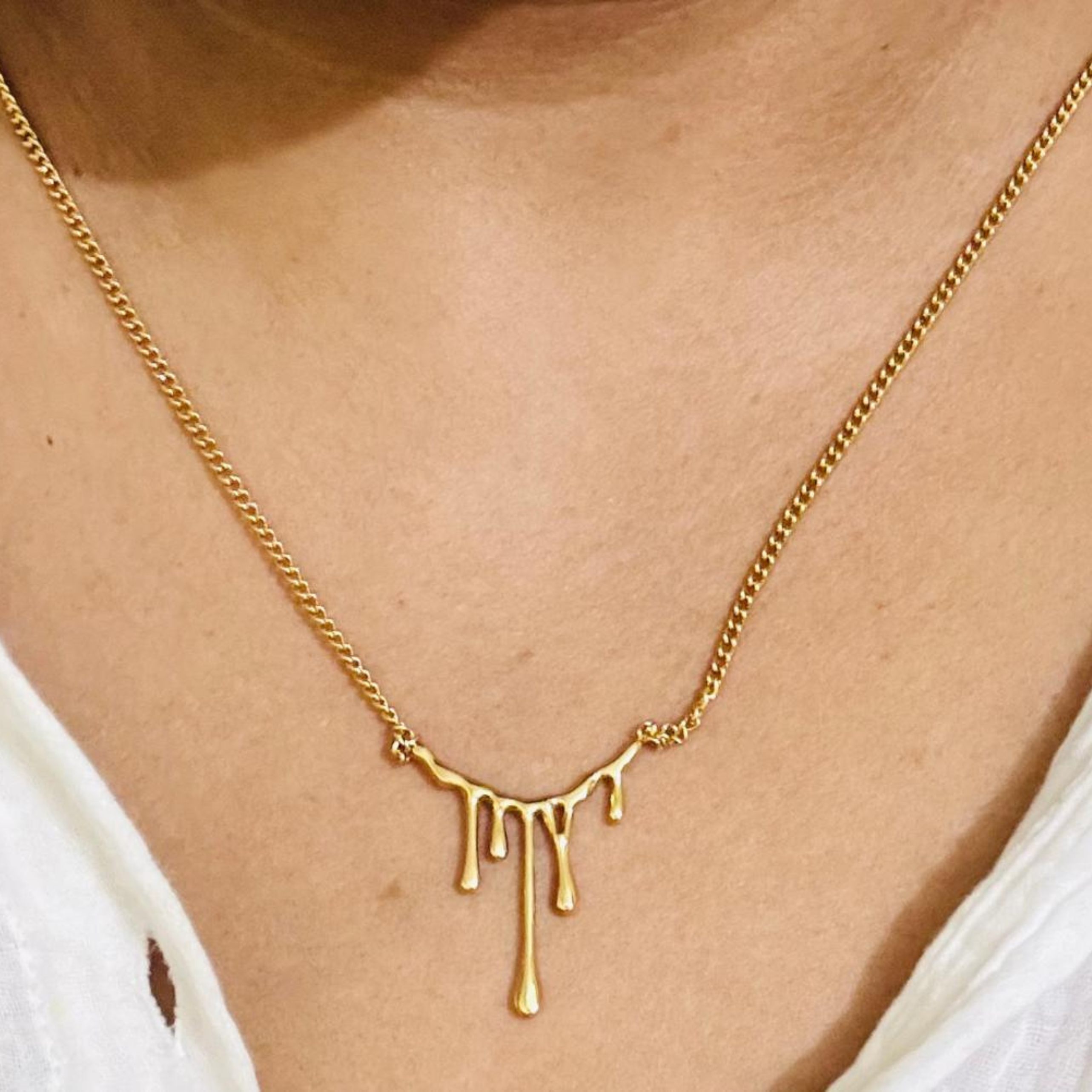 Bold Gold-Tone Molten Drip Necklace