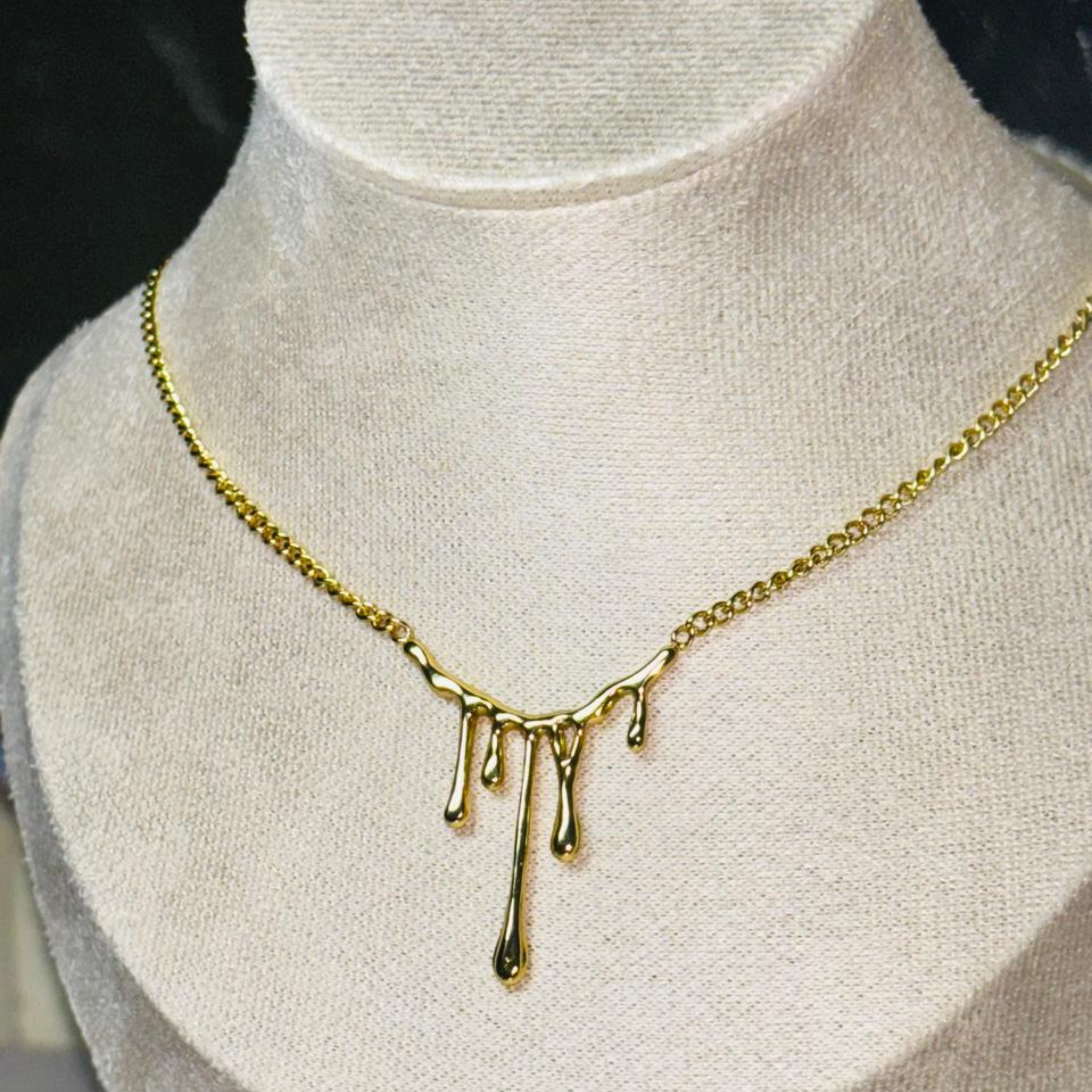 Bold Gold-Tone Molten Drip Necklace